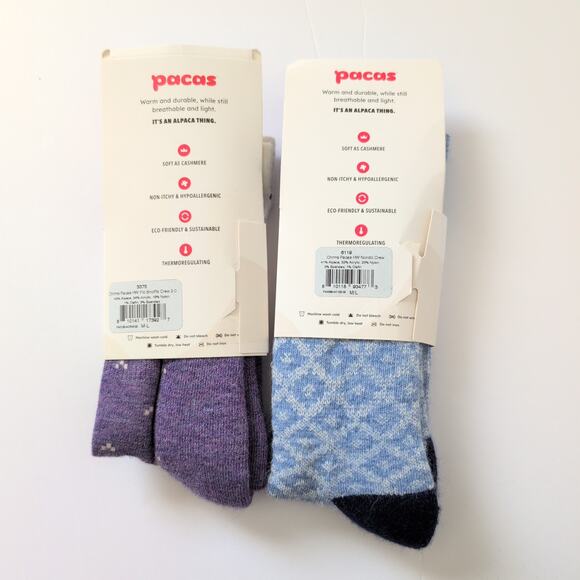 NWT 2-Pack Pacas Nordic Crew Alpaca Socks Size M/L Women's 8.5-11.5 Blue Purple - Picture 7 of 9